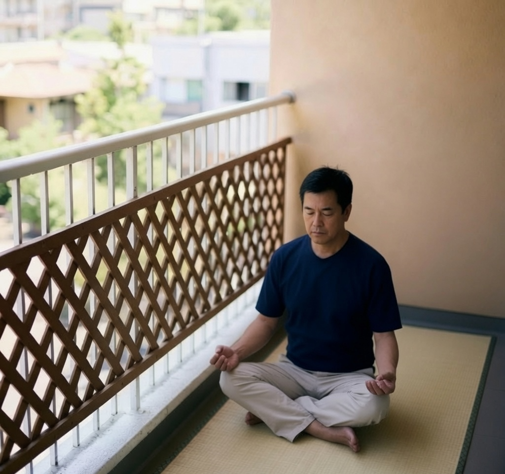 Man meditating on tatami mat